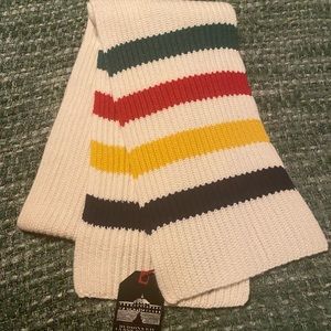Hudson Bay striped wool blend scarf.